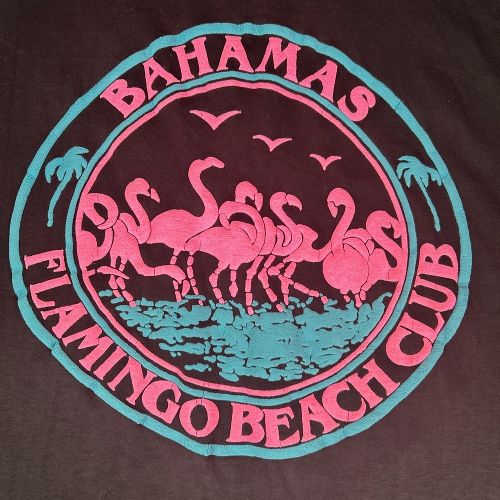 Vintage Flamingo Beach Club Bahamas Single Stitch Size 48 XXXL T-Shirt Black SS‎
